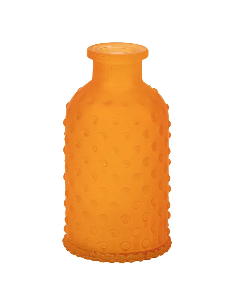 Strukturierte orangefarbene Glasvase mit erhabenen Punkten