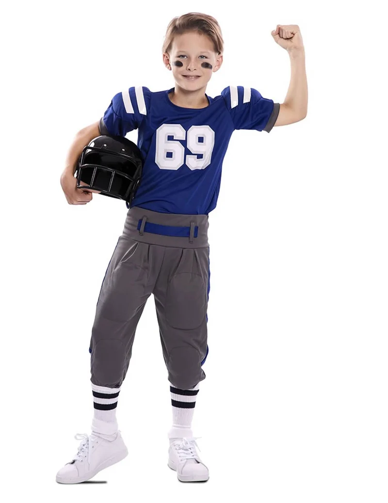 American Football-Kinderkostüm für Jungen Sportliche-Verkleidung blau-weiss-grau