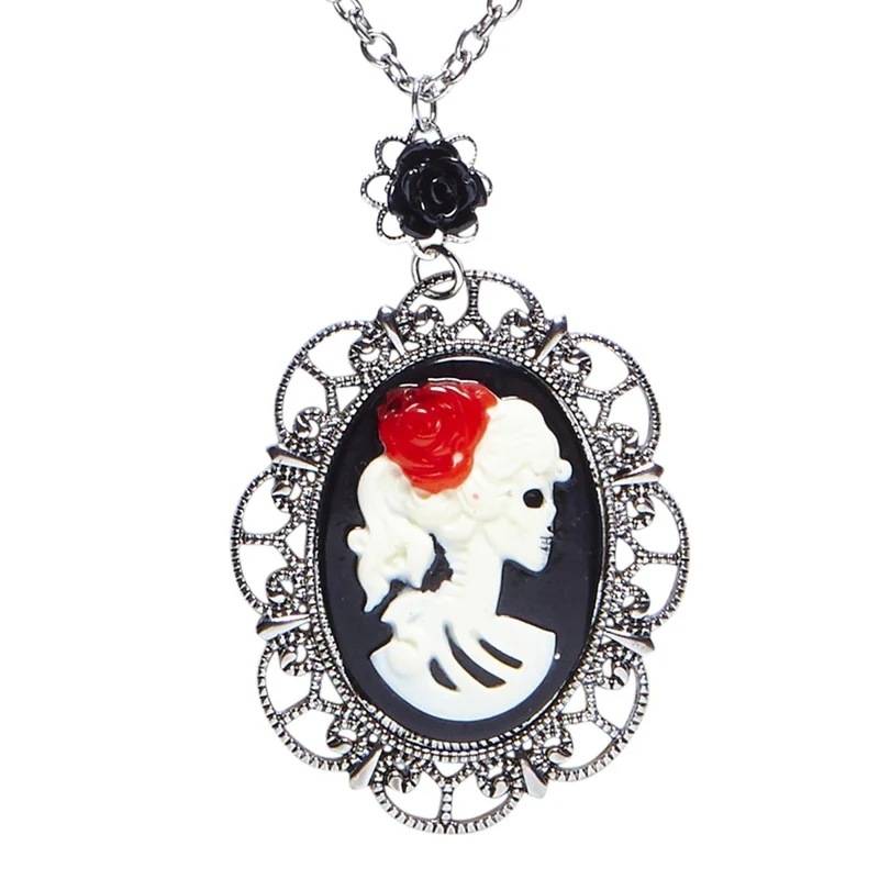 Halloween Halskette Totenkopf und Rose