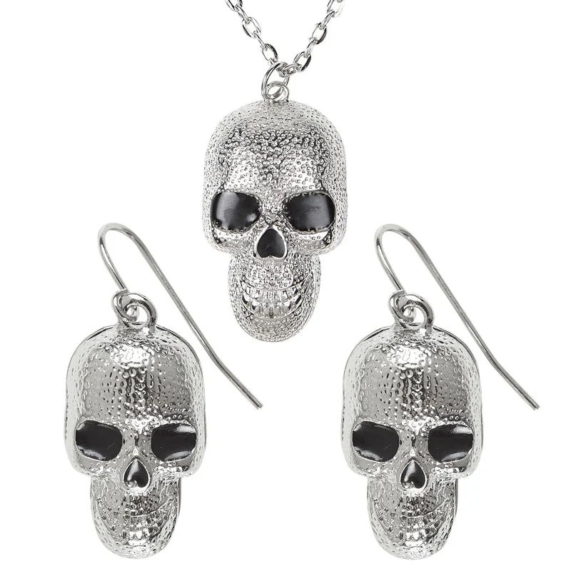 Halloween Accessoires Set Silberner Totenkopf 3 Stück