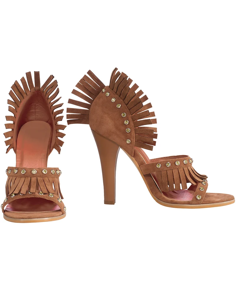 Braune Indianerin Pumps mit Fransen