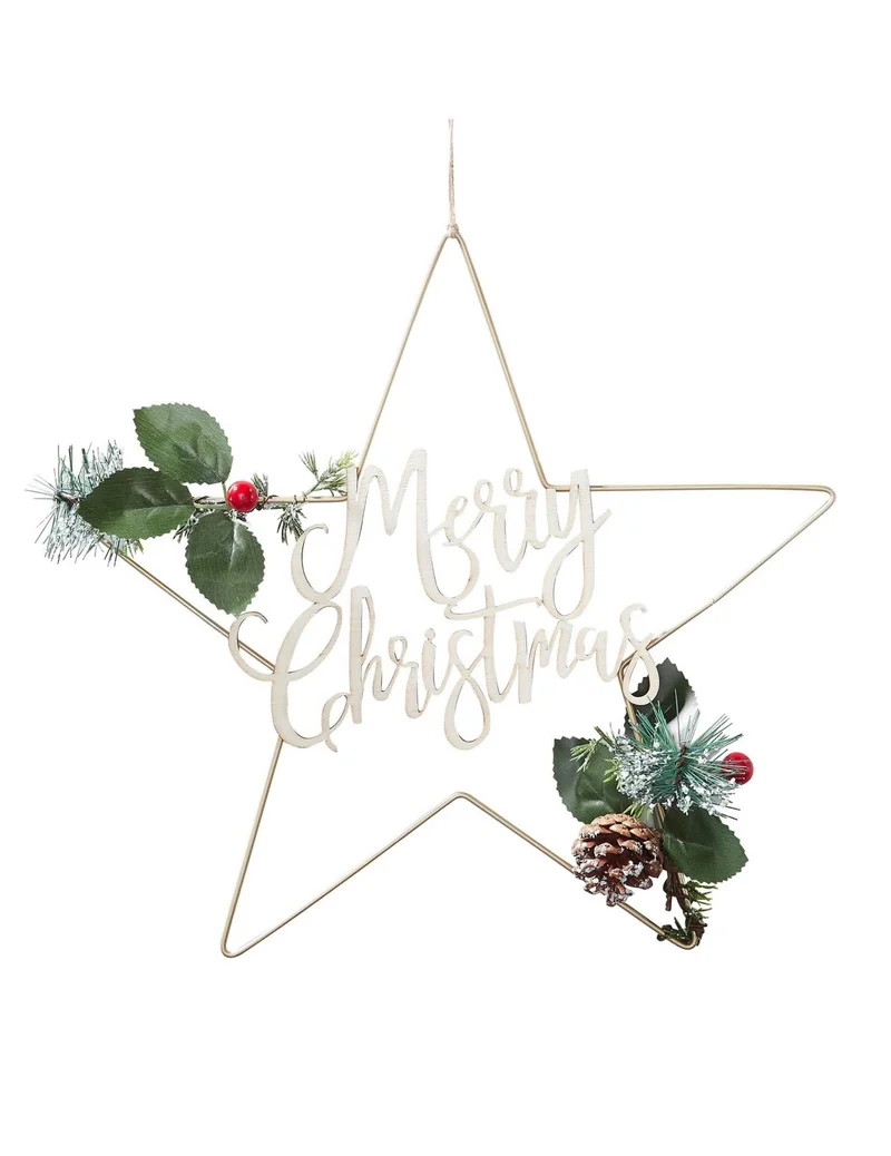 Goldener Metallstern "Merry Christmas" Anhänger 32 cm Weihnachtsbaumschmuck