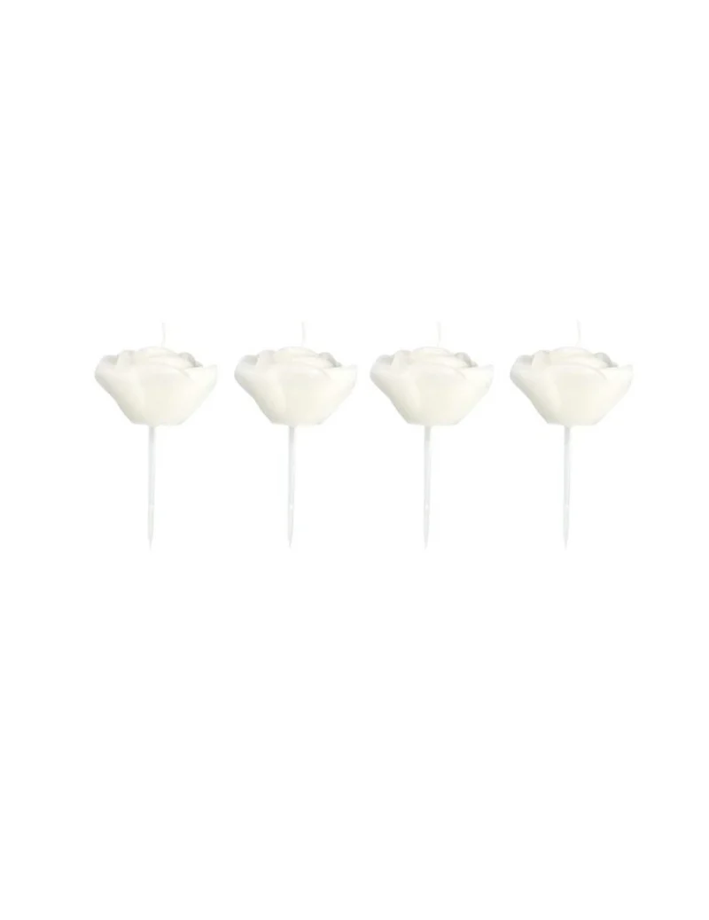 4 weiße Rosenkerzen 13 cm auf Stab