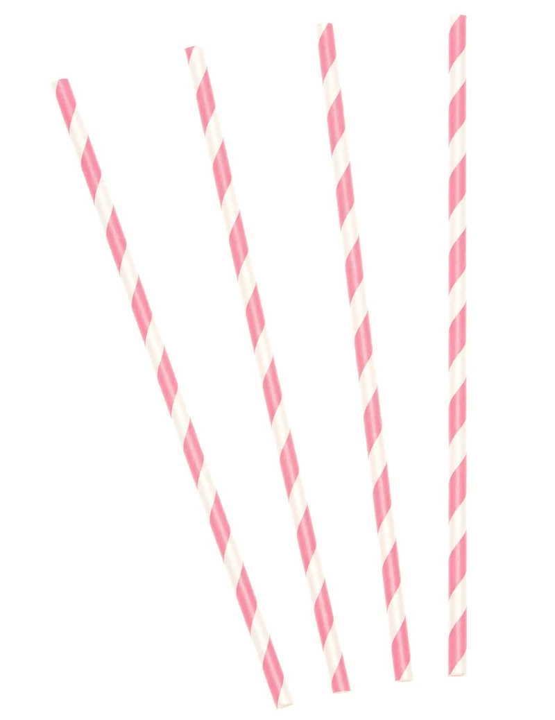 30 Retro-Strohhalme gestreift, rosa und weiß, aus Karton 19,5 cm