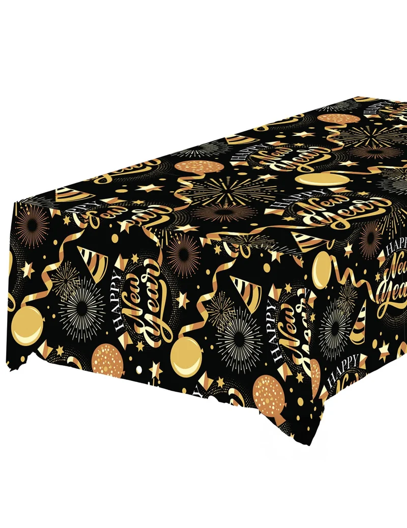 Tischdecke Happy New Year schwarz und gold 1,37 x 2,74 m