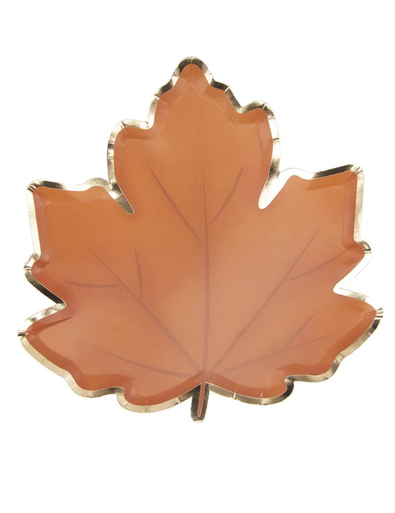 8 Herbstblatt-Pappteller 23 cm mit goldenem Rand