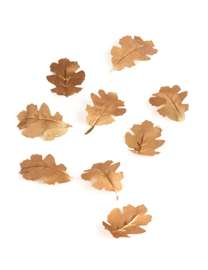 9 goldene metallische Eichenblätter aus Stoff, 7,8 x 5,3 cm, zur Dekoration