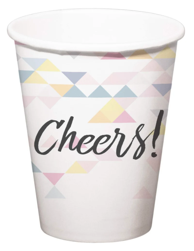 6 Pappbecher Cheers geometrisch 250 ml pastellweiß