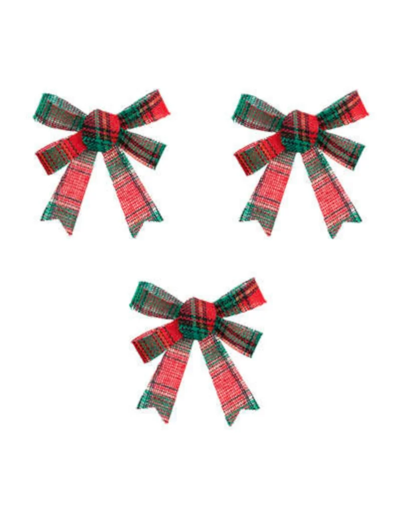 3 grüne und rote Weihnachtsschleifen im Tartan-Muster 10 x 12 cm