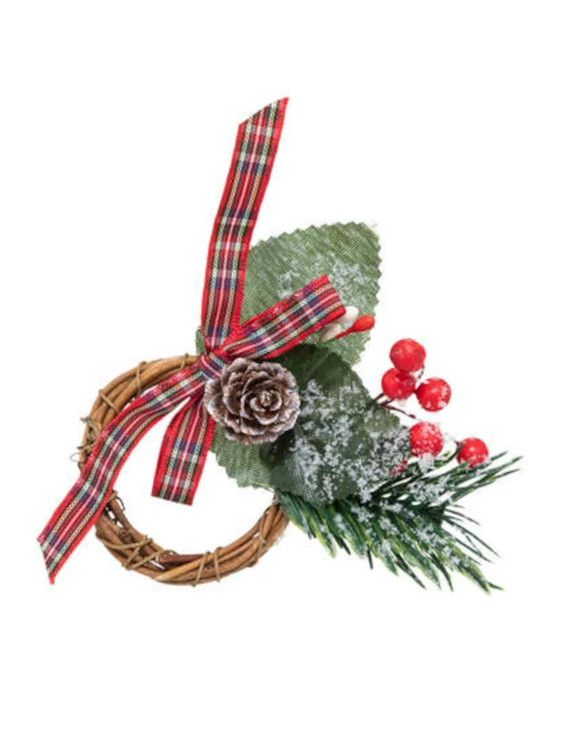 2 traditionelle 9 cm Weihnachtsserviettenringe aus Weide und Schleife