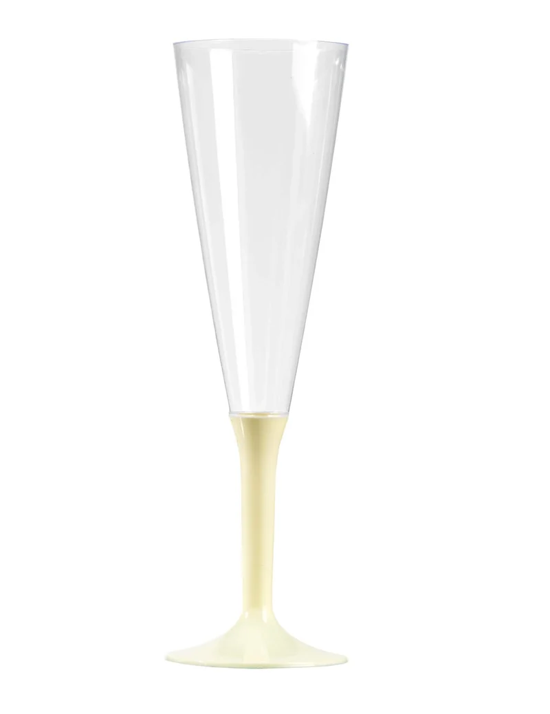 10 Champagnerflöten mit elfenbeinfarbenem Fuß, 150 ml, aus Kunststoff