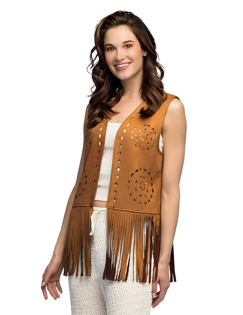 Hippie-Weste mit Fransen braun Damen