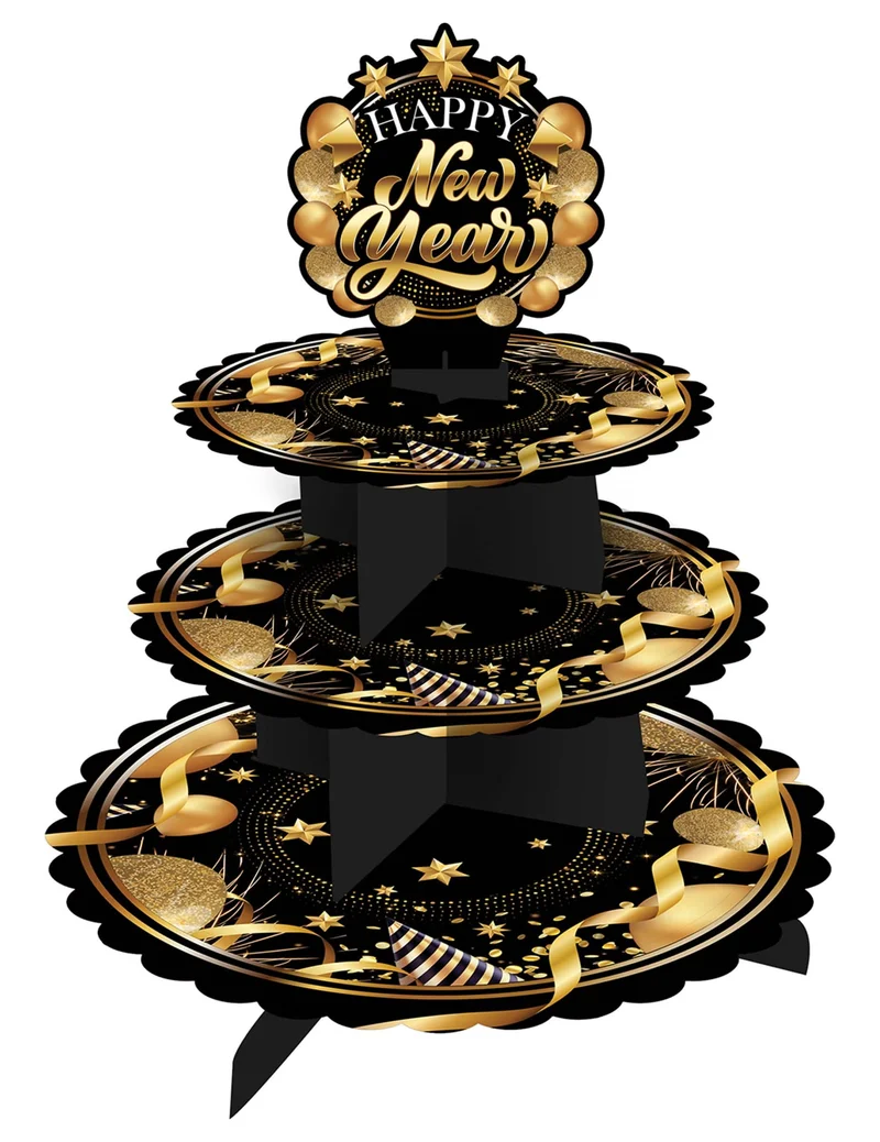 Etagere Happy New Year Schwarz & Gold 40 x 30 cm