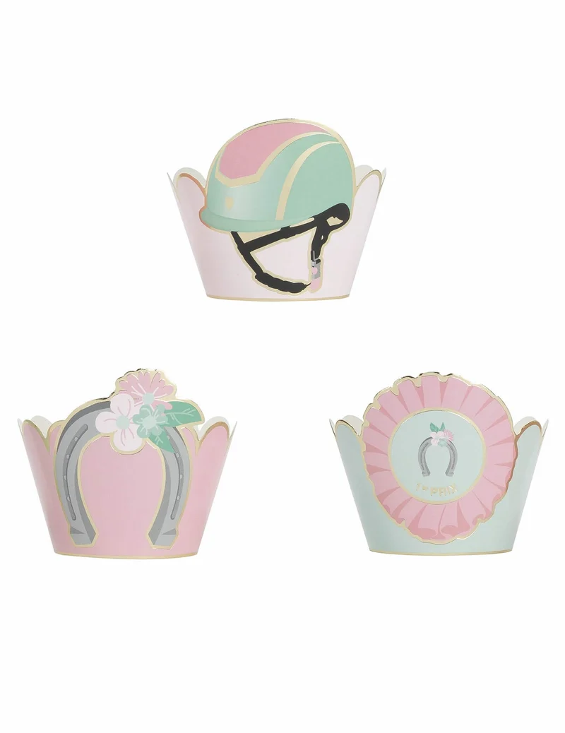 6 Cupcake-Förmchen-Umhüllungen Pferd Pastellblau und Rosa
