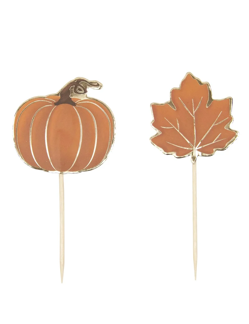 10 Cocktailspieße Herbst Kürbis und Blatt