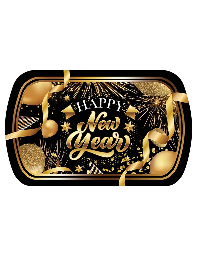 Kunststoff-Tablett Happy New Year Schwarz und Gold 39 x 24 cm