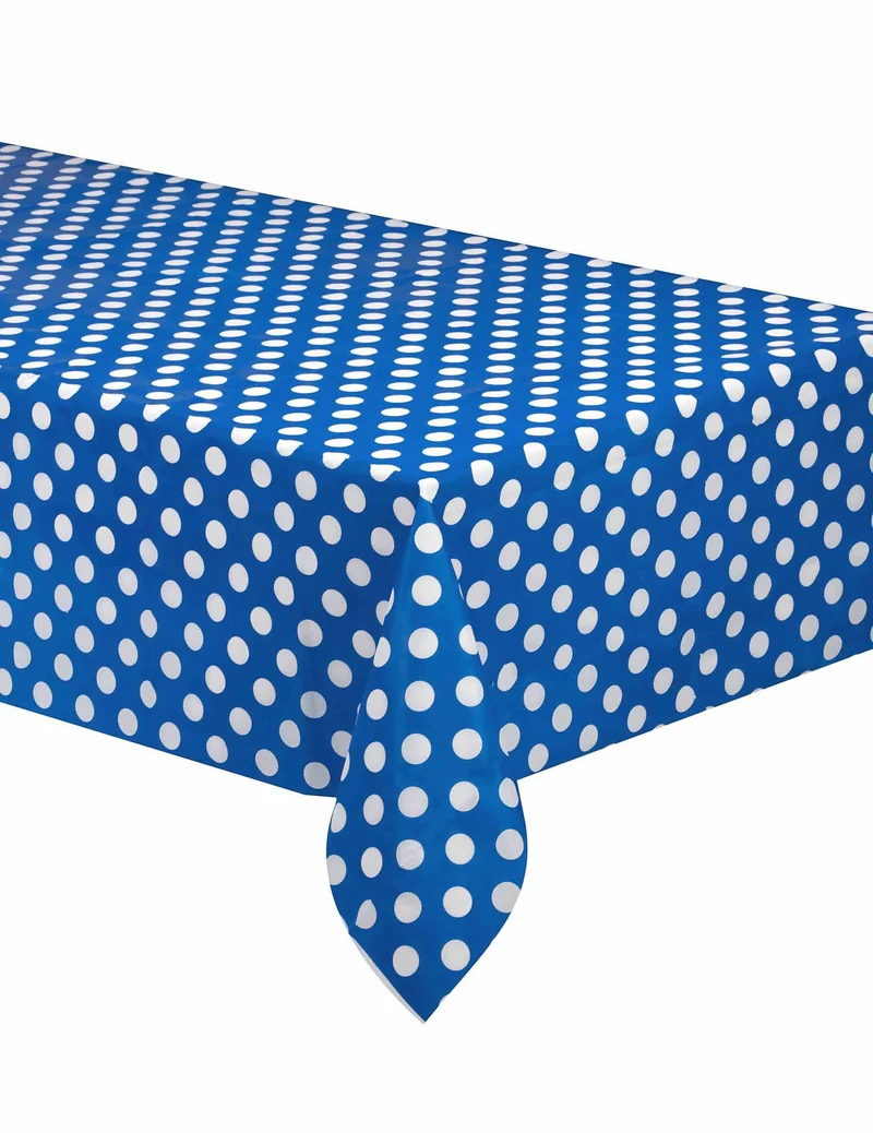 Marineblaue Tischdecke mit weißen Punkten aus Kunststoff 137 x 274 cm