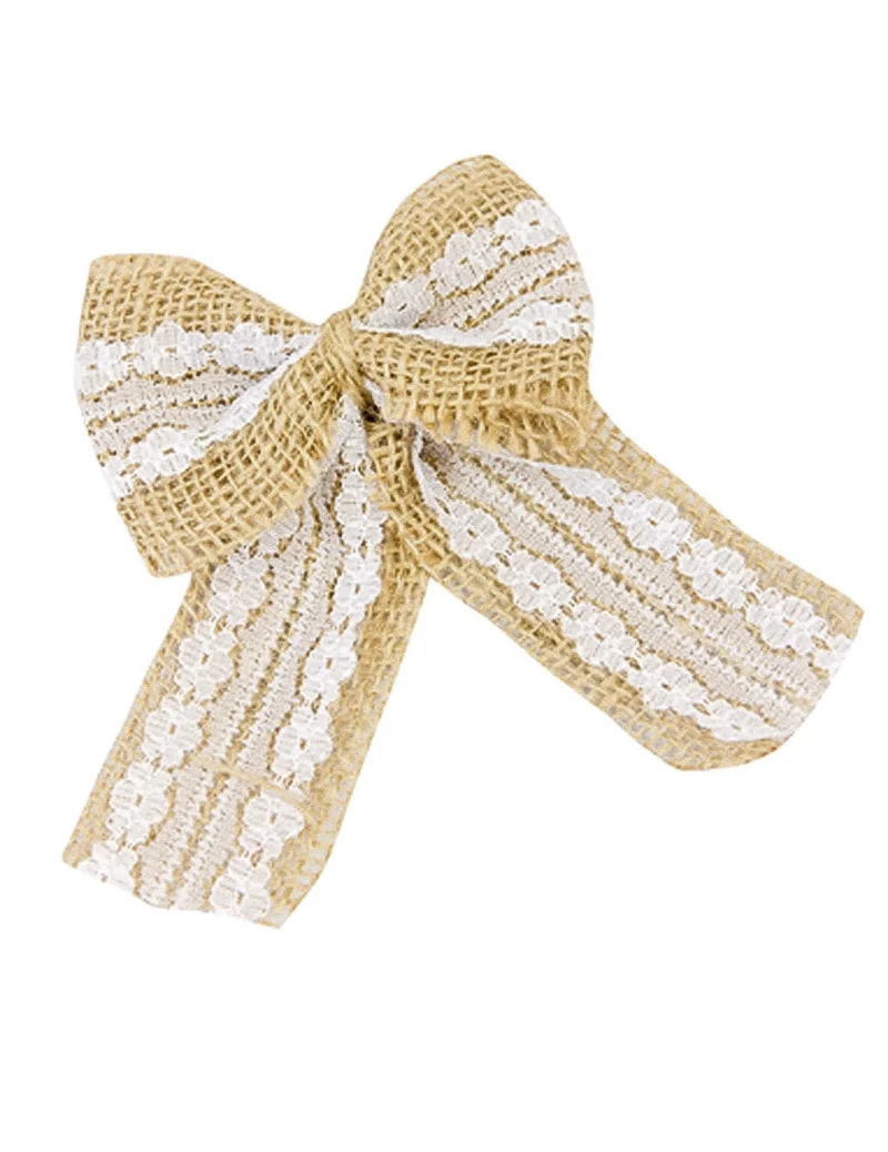 2 Schleifen aus Jute und Spitze 12 x 9 cm Landhochzeit