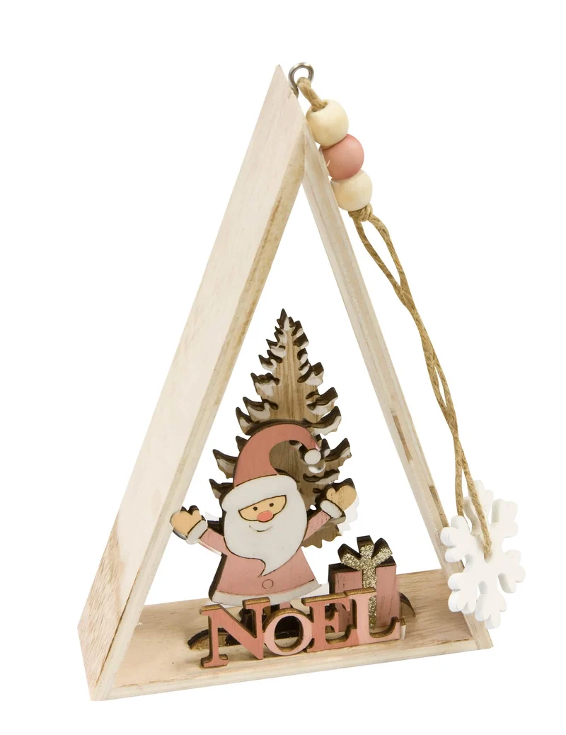 Dekorative Dreiecks-Holzaufhängung Rosa Weihnachtsmann 29 x 6 x 3,5 cm