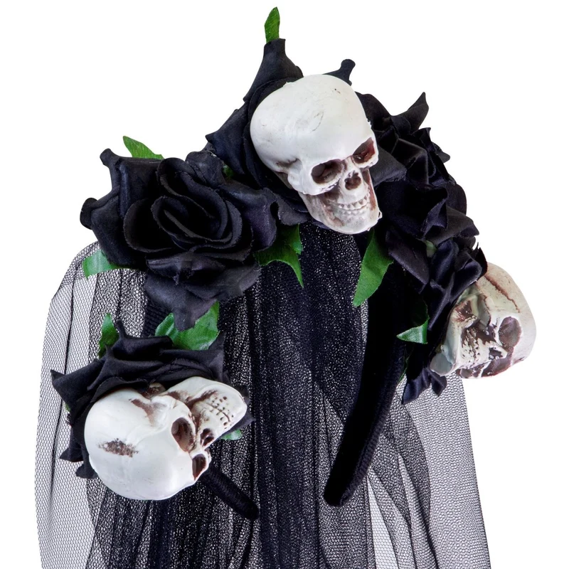 Halloween Haarband Brautschleier Totenkopf und Rose