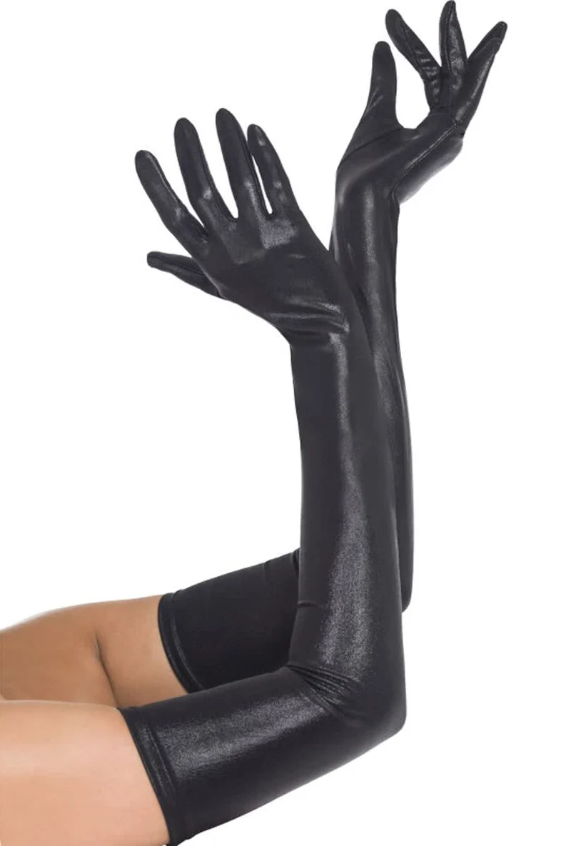 Glänzende Damenhandschuhe schwarz