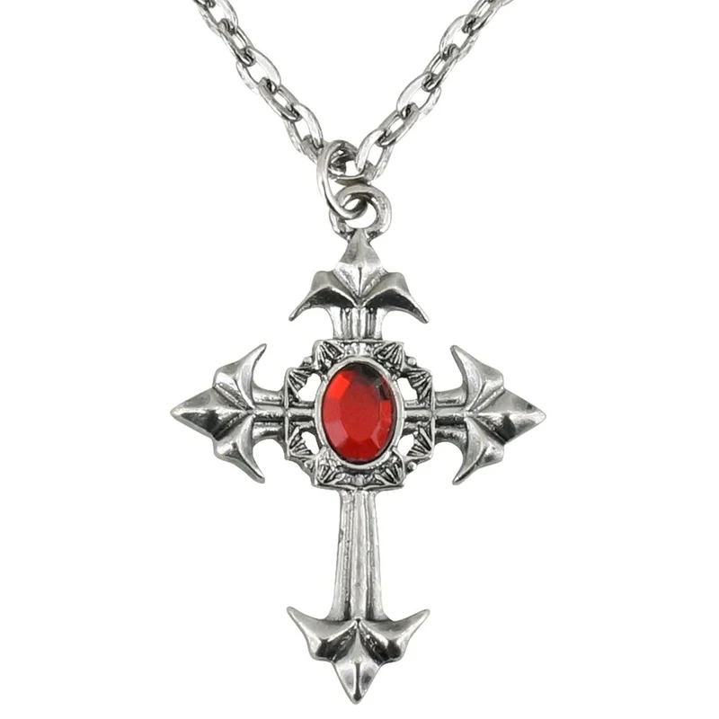 Halloween Halskette Kreuz mit Stein
