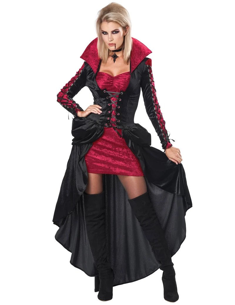Elegantes Vampir-Kostüm für Damen Halloween-Verkleidung schwarz-rot