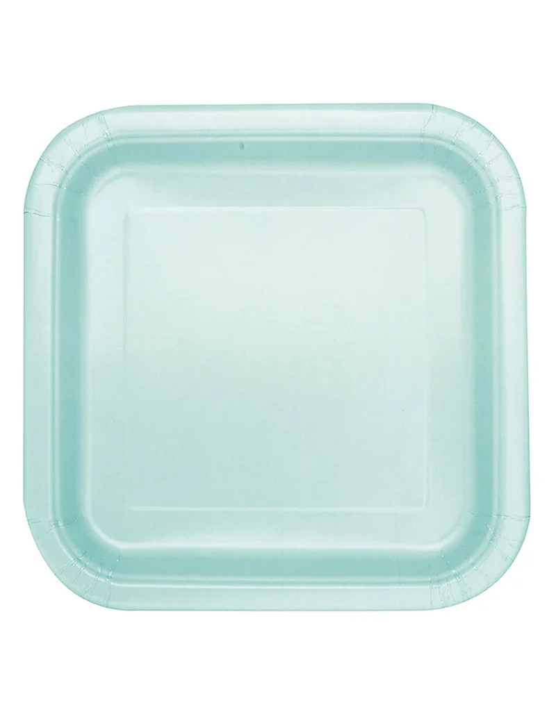 14 quadratische Pappteller Mint 22 cm Pastell