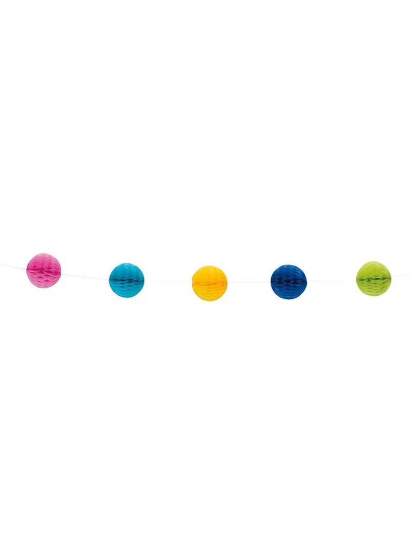 Bunte Wabenball-Girlande 213 cm mit 11 Pompons