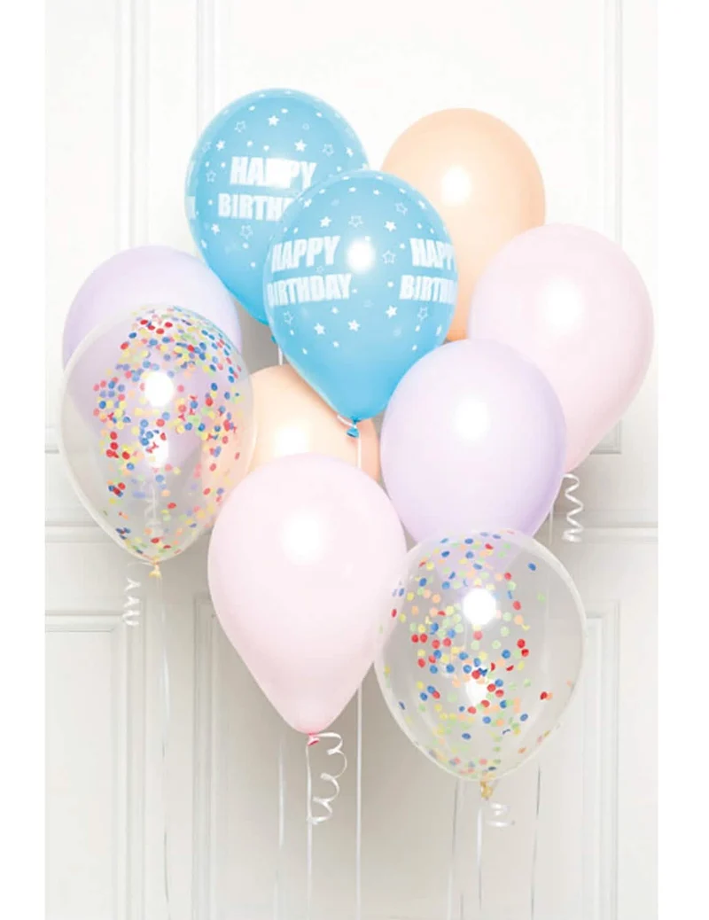 Strauß aus 10 Happy Birthday Latexballons Pastell 27 cm mehrfarbig