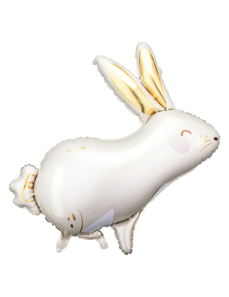 Weiß-goldener Aluminiumballon Hase 70 x 72 cm für Ostern