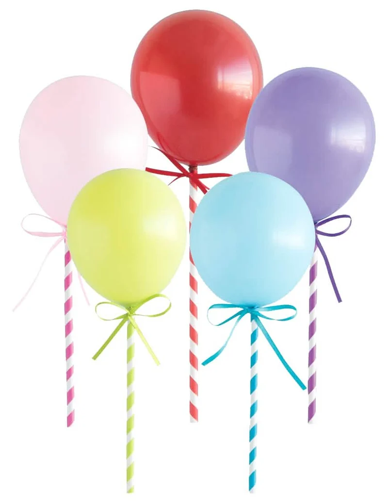 5 mehrfarbige Mini-Ballon-Kuchendekorationen 12 cm zum Zusammenbauen
