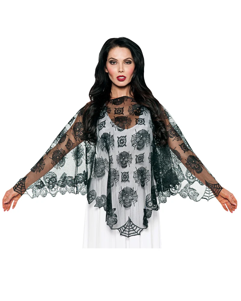 Day of the Dead Poncho mit Spitze