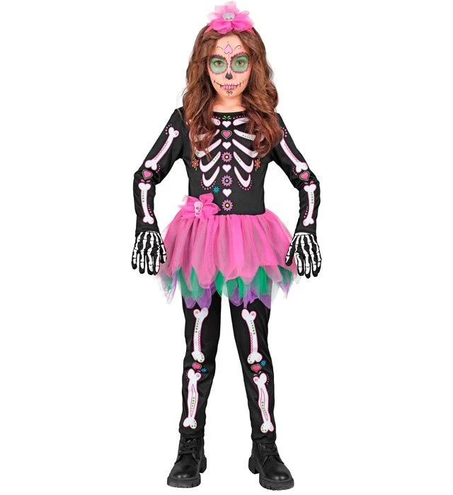 Halloween Kostüm Buntes Mädchen Skelett