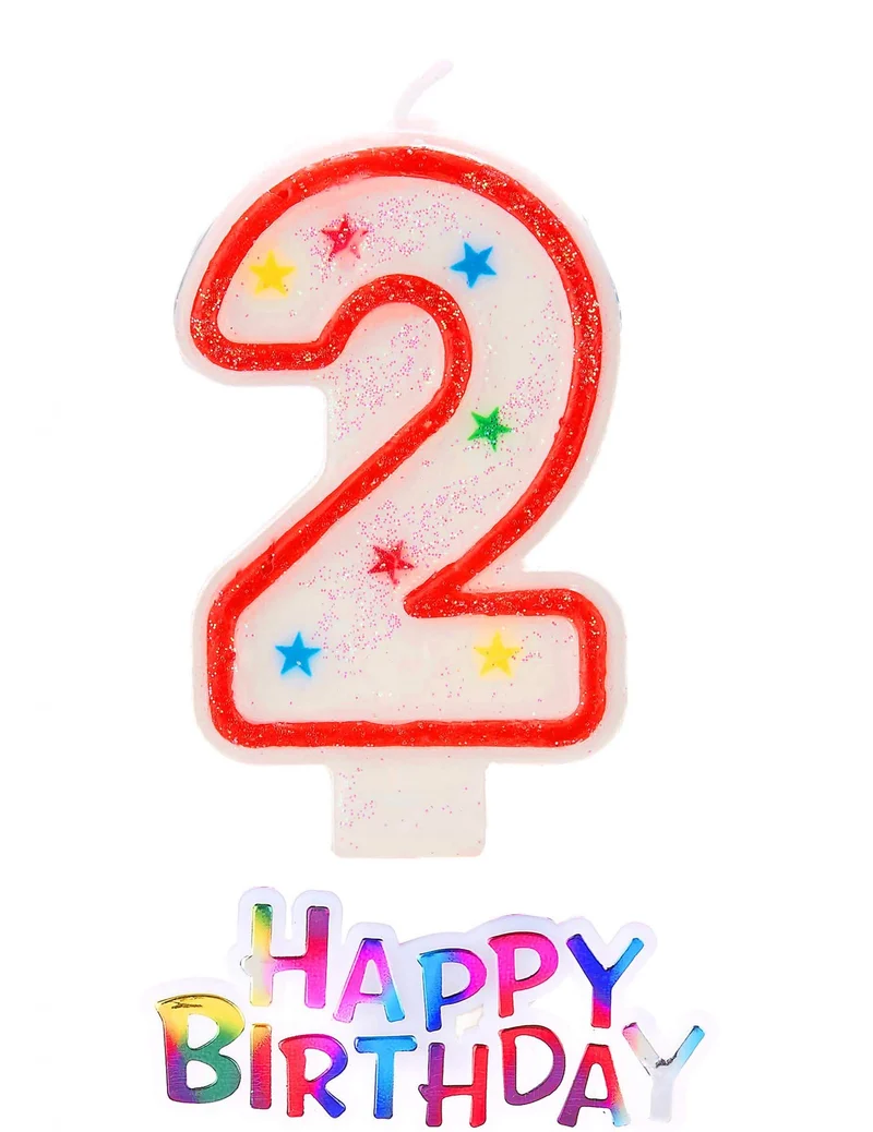 Glitzernde Sternkerze Zahl 2 Happy Birthday
