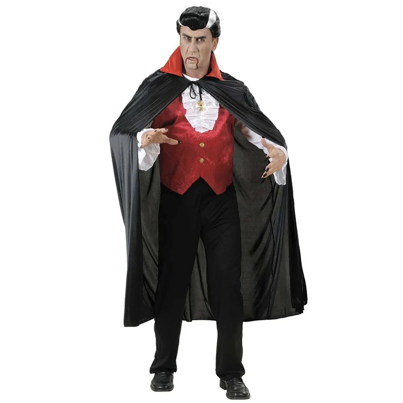 Schwarzes Cape mit rotem Kragen