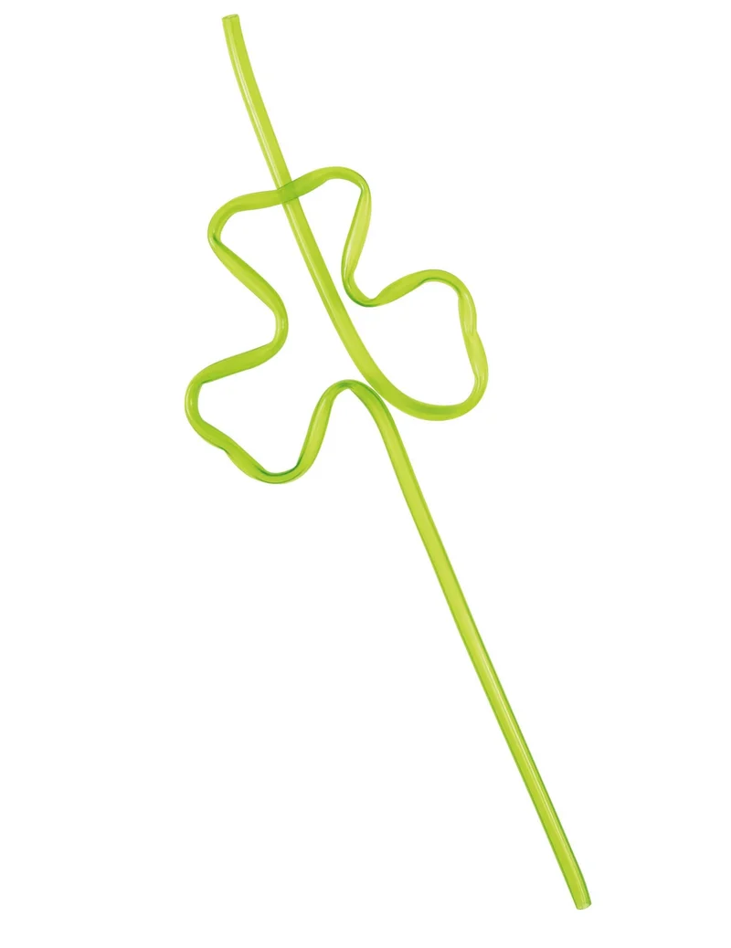 4 wiederverwendbare grüne Kleeblatt-Trinkhalme aus Kunststoff