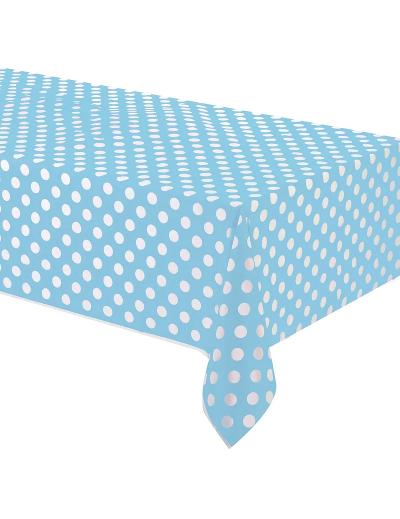 Blaue Tischdecke mit weißen Punkten aus Kunststoff 137 x 274 cm