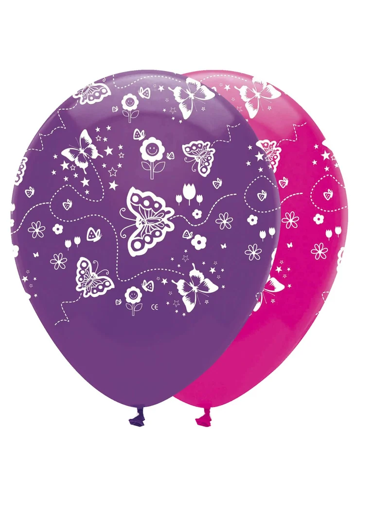 6 rosa und lila Schmetterlings-Latexballons 30 cm für Geburtstag