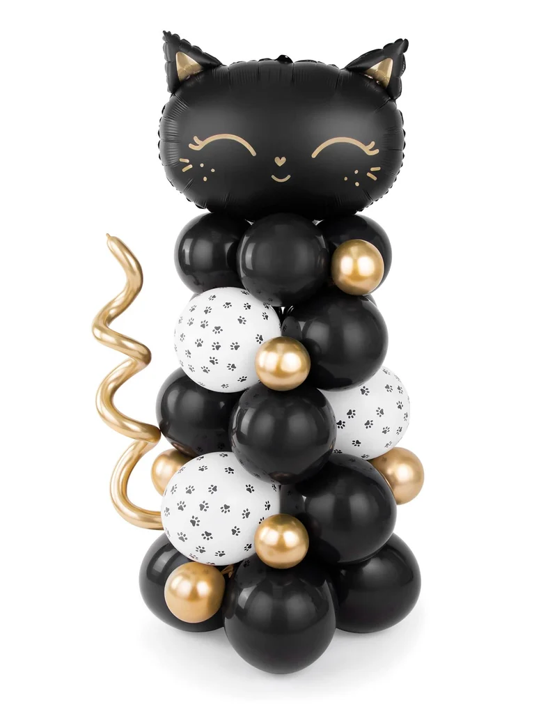 Schwarze Katze Ballonstrauß 140 x 83 cm, 61-teiliges Set