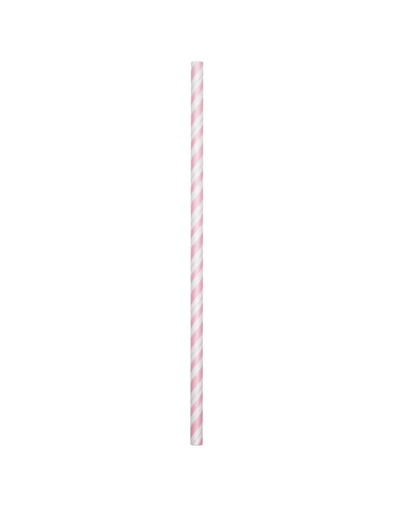 24 flexible Trinkhalme aus Pappe, hellrosa gestreift, 19,7 cm