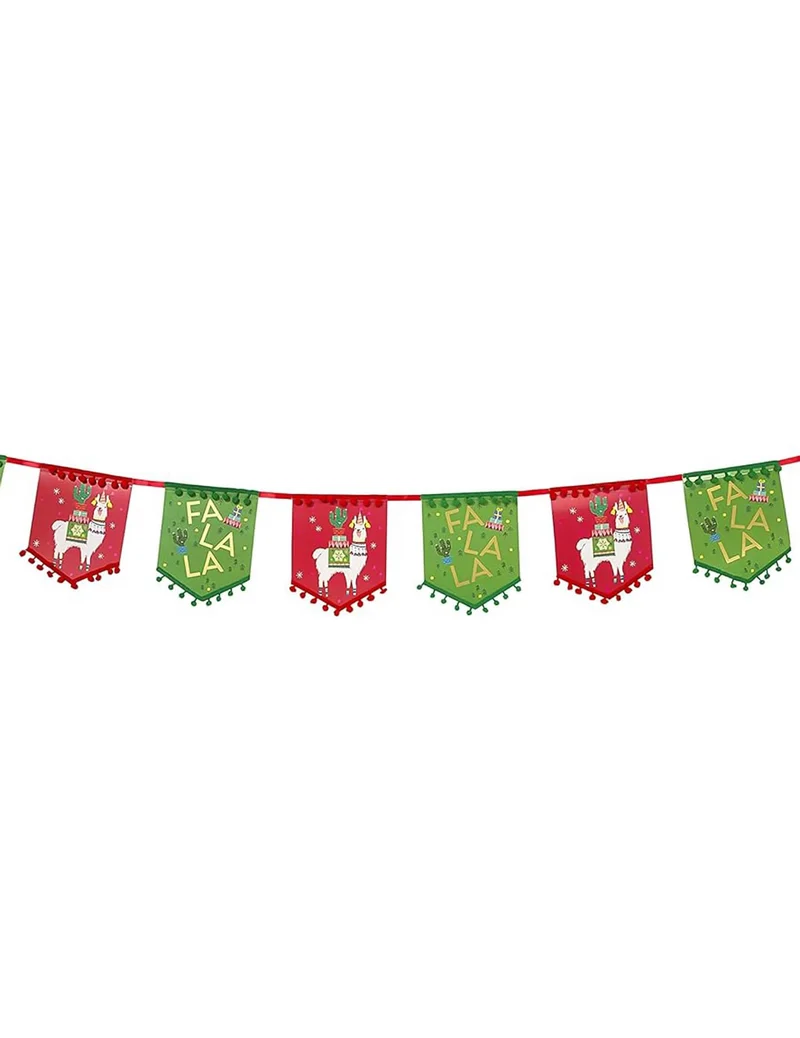 Weihnachtslama-Girlande aus Pappe 4 m mit Wimpeln