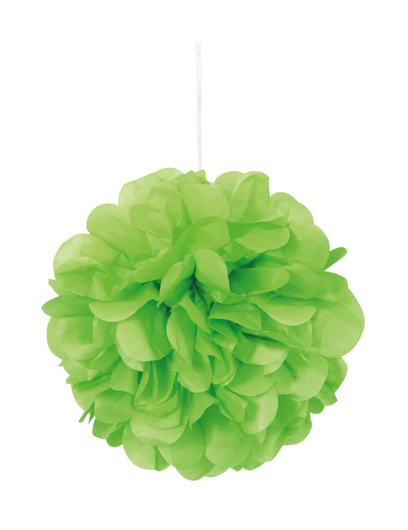 3 hängende Pompons aus limettengrünem Papier 22 cm zur Dekoration