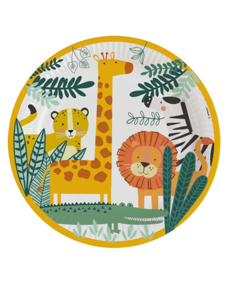 8 Pappteller Get Wild Safari 23 cm, Dschungeltiere