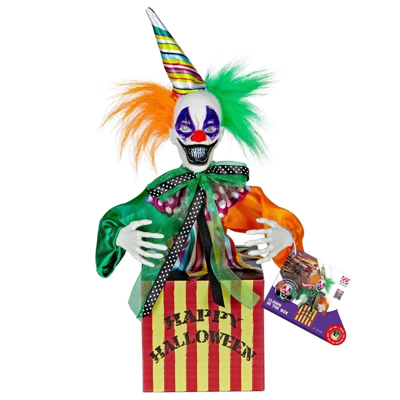 Halloween Puppe Clown springend mit Sound und Licht 37cm