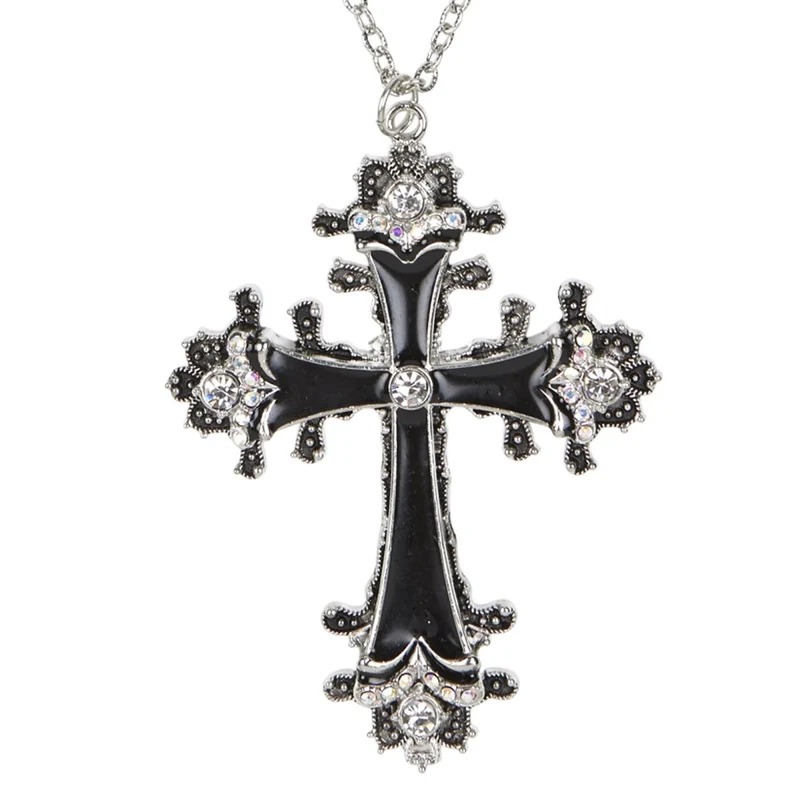 Halloween Halskette Schwarz Silber Kreuz