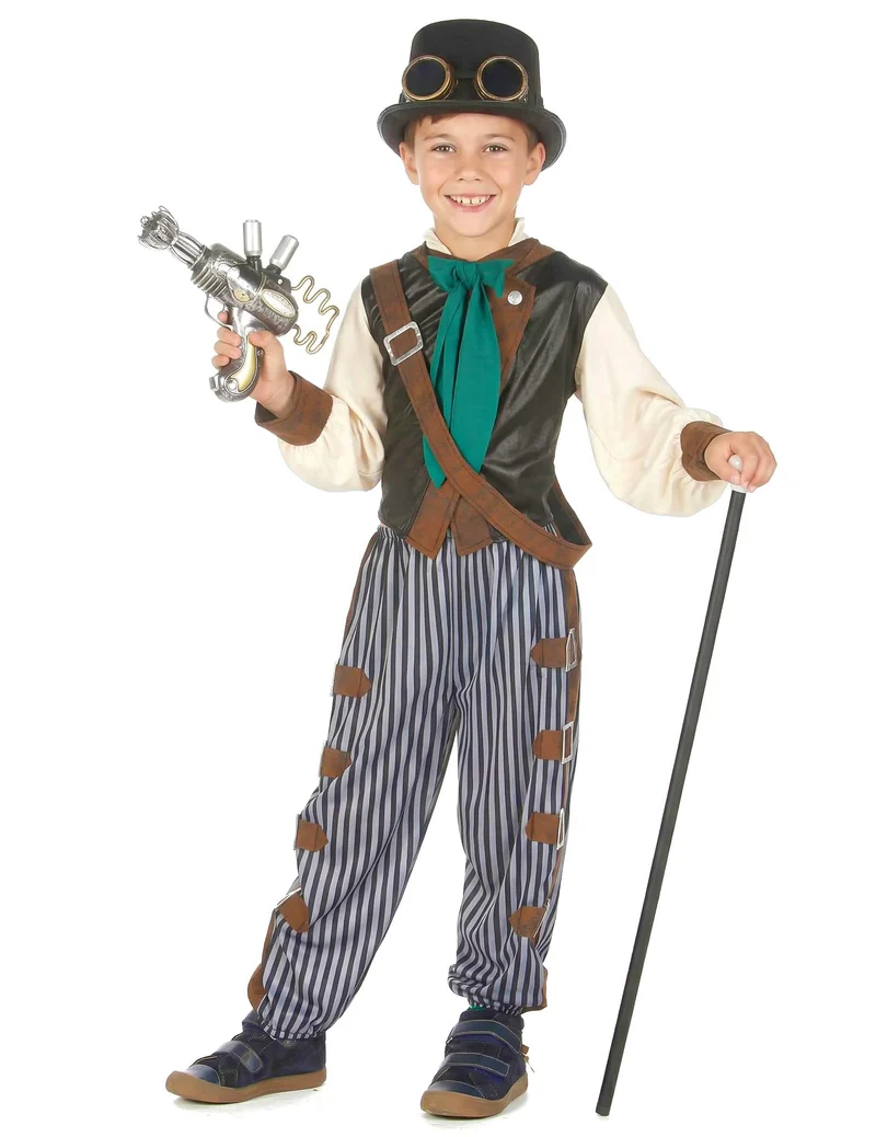 Steampunk-Kostüm für Jungen 6-teilig braun-blau beige
