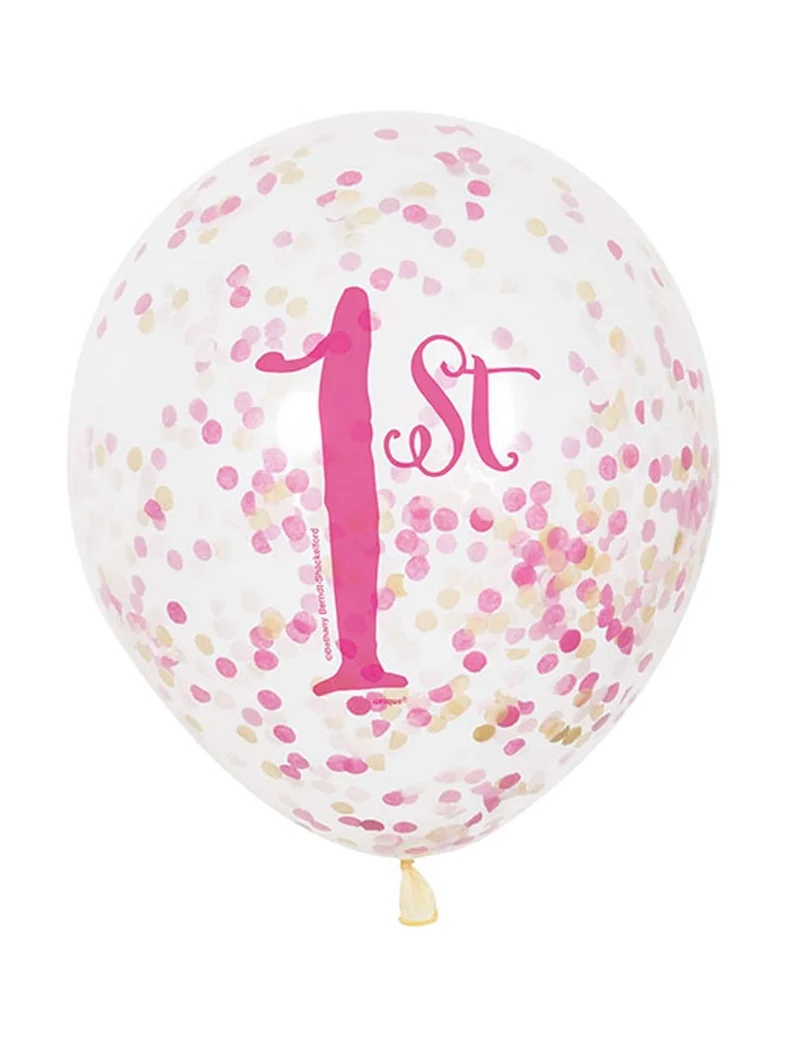 6 rosa und goldene biologisch abbaubare 1. Geburtstag Latexballons 30 cm mit Konfetti