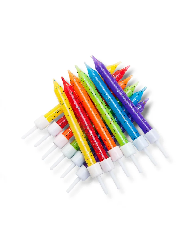 12 bunte glitzernde Geburtstagskerzen 7,5 cm für Kuchen