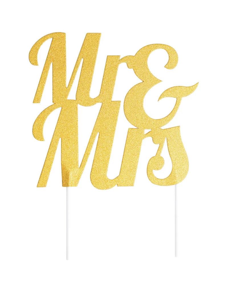 Cake Topper aus Kunststoff Mr & Mrs Gold Glitzer 18 x 23 cm für Hochzeit